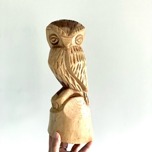 Vintage hand carved wooden owl statue figure shelf decor - Picture 1 of 5